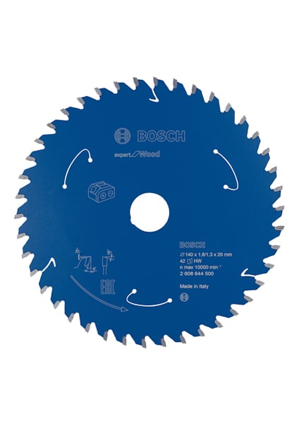 Blå cirkelsågklinga med texten "Bosch Made in Italy".