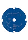 Blå cirkelsågklinga med Bosch-logotyp och tekniska specifikationer tryckta i vitt. Made in Italy.