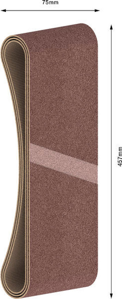 Sandslipband, dimensioner 75mm x 457mm, brun yta.