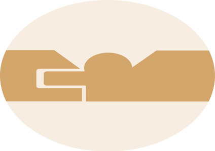 Brun och beige pusselliknande symbol i en oval ram mot vit bakgrund.