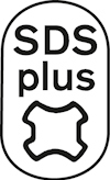 SDS plus-logotyp med texten "SDS plus" ovanför en symbol av en korsformad stift.
