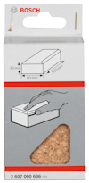 Förpackning för Bosch slipkloss med illustration av mått: 40x60x100 mm. Modellnummer 2 607 000 636.