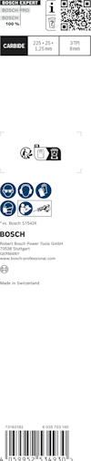 Förpackning med Bosch Expert 2603 borr, 25 x 25 mm, 3/16 inch, tillverkad i Schweiz.