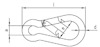 Illustration av ett karbinhakeschema med angivna mått: a, l, d, e.