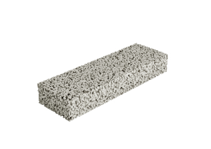 Rektangulär lättbetongblock i grå nyans, med ojämn yta fylld av små korn.